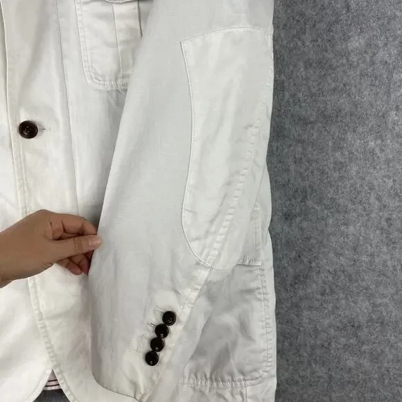 Victorinox Jacket Blazer Mens 42 White Linen Blend Utility Nautical Elbow Patch